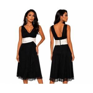 Connected Apparel Black Ivory Empire Waist Chiffon Cocktail Dress Women’s 8